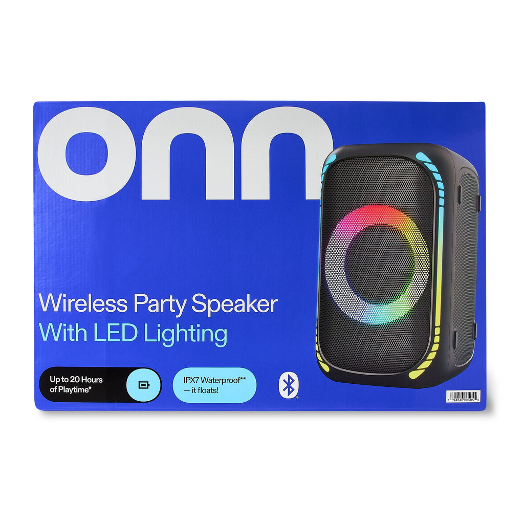 Onn Medium Portable Party Speaker Gen. 2, IPX7 Waterproof, 3 Speakers, Black