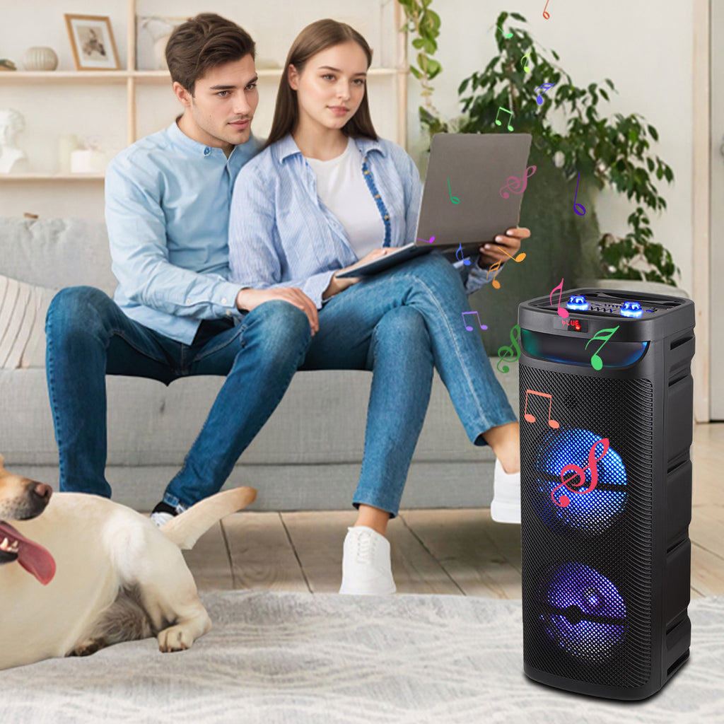 RIDWIND 5000W Peak Power Dual 10" Woofers Portable Party Speaker, Indoor & Outdoor Loud Heavy Bass Sound System with Microphone, RGB Lights, Remote Control, Support TWS/USB/FM, Rechargeable Battery
