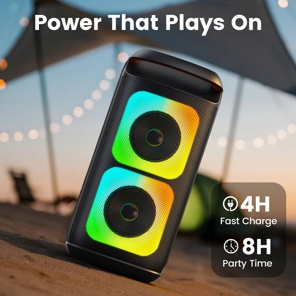 JYX Bluetooth Speaker, Dual 6.5'' Subwoofer Portable Party Speaker System for Outdoor, Deep Bass Party Box with Led Lights, T27-T