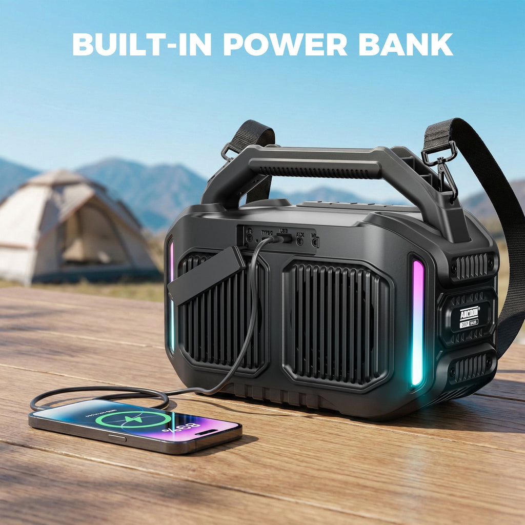 ANCOON Speakers Bluetooth Wireless: 80W(Peak) Loud Speaker with Bass, 20H Playtime, IPX6 Waterproof, Large Jobsite Speakers for Work, Outdoor, Workshop, Garage, Portable Speaker with TWS (Black)