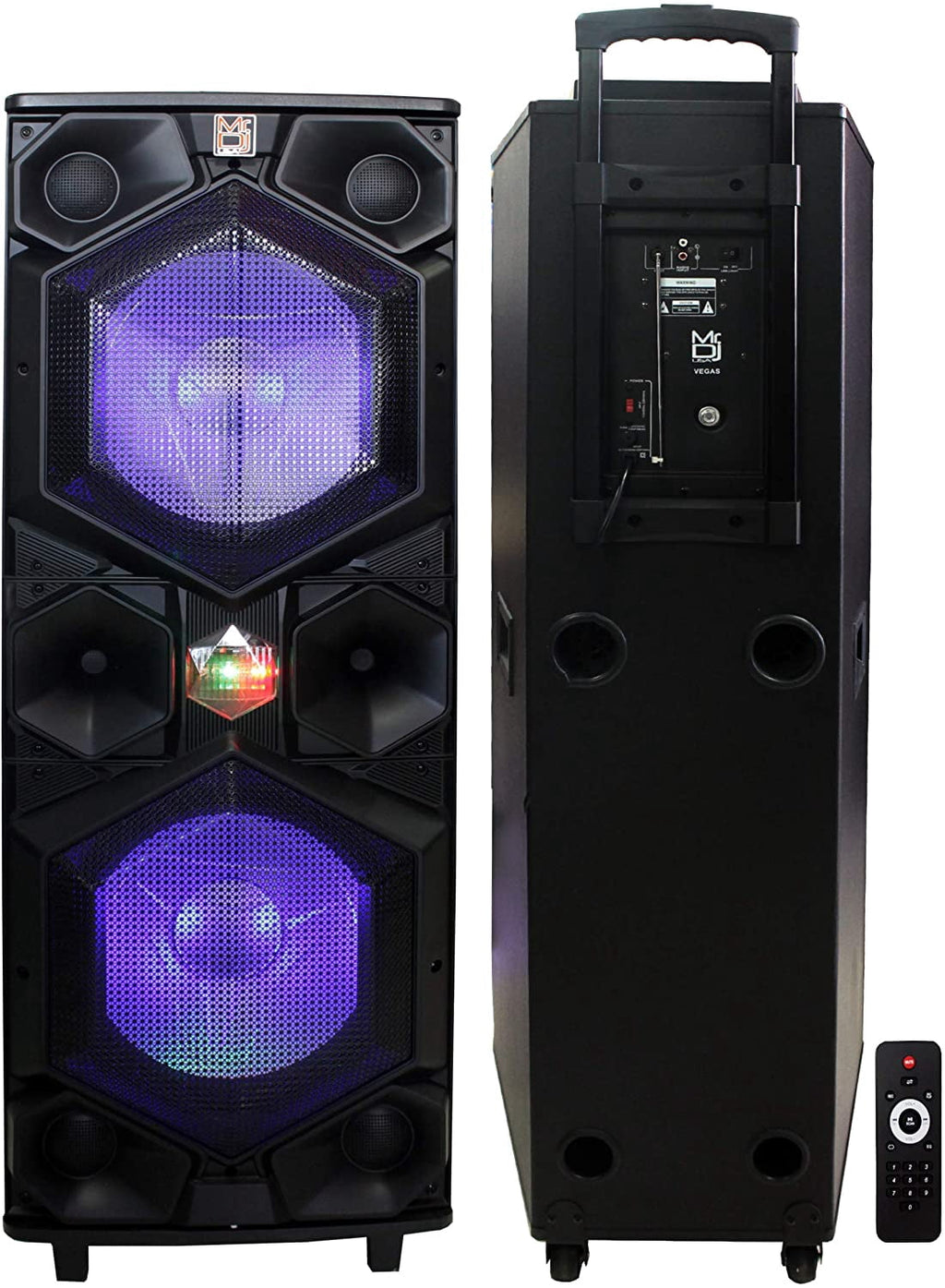 MR DJ VEGAS Double 15" Bluetooth Speaker Professional Dual 15" 3-Way Full-Range Powered/Active DJ PA Multipurpose Live Sound Bluetooth Loudspeaker