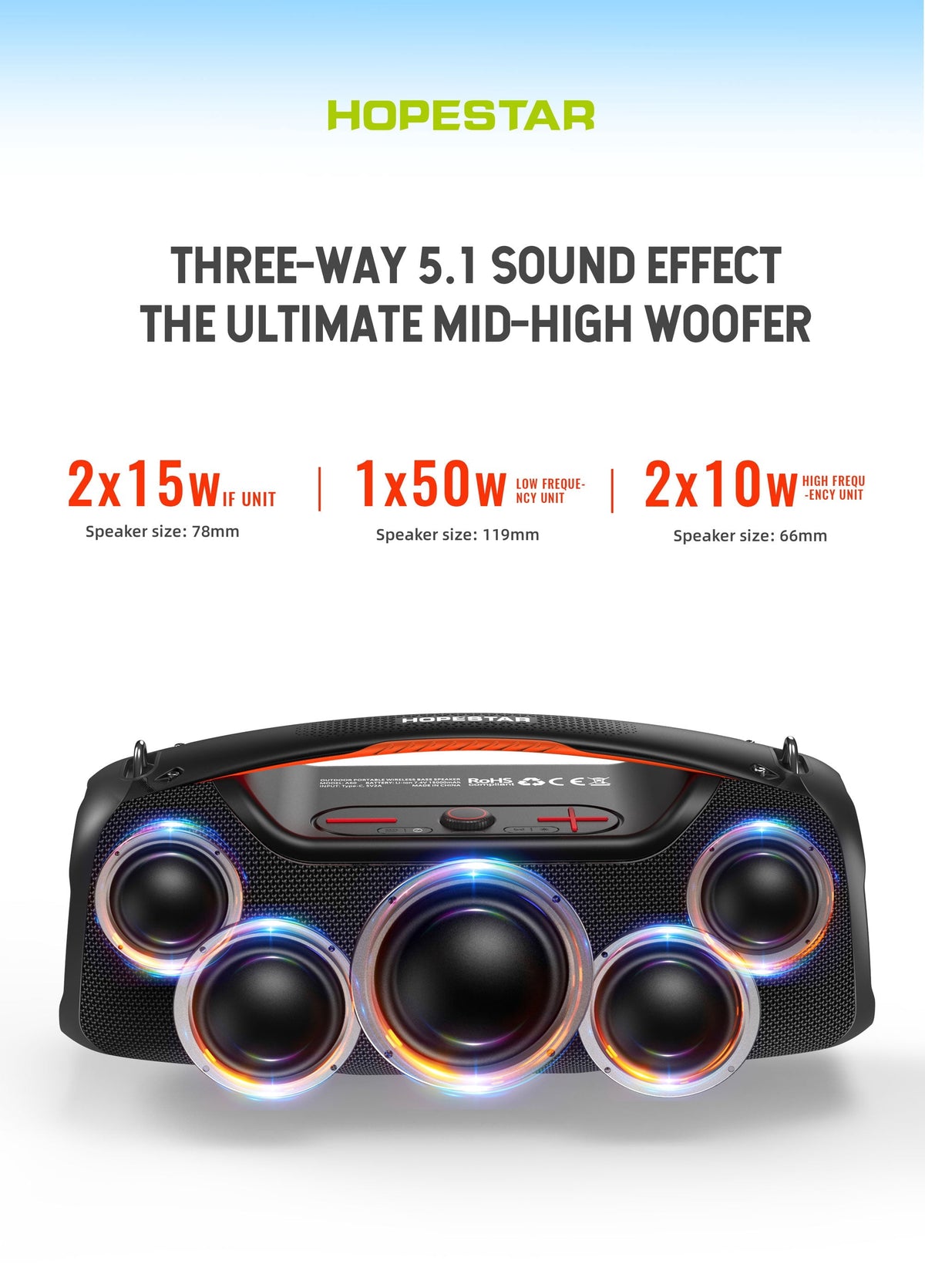 Hopestar 100W Wireless Bluetooth Speaker with Microphone & Carry Handle, Portable, Powerful Sound