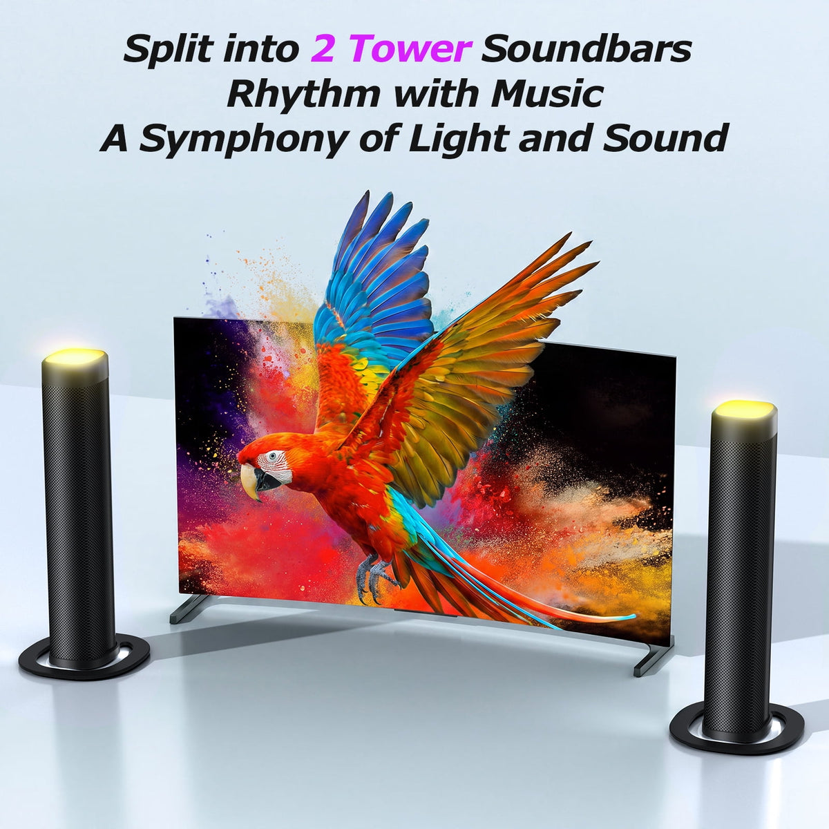 Sound Bar for Smart TV, 100W Bluetooth 5.3 Soundbar with RGB Lighting, 2-in-1 Detachable Sound Bar for TV, Surround Sound System for TV, Gaming Speaker