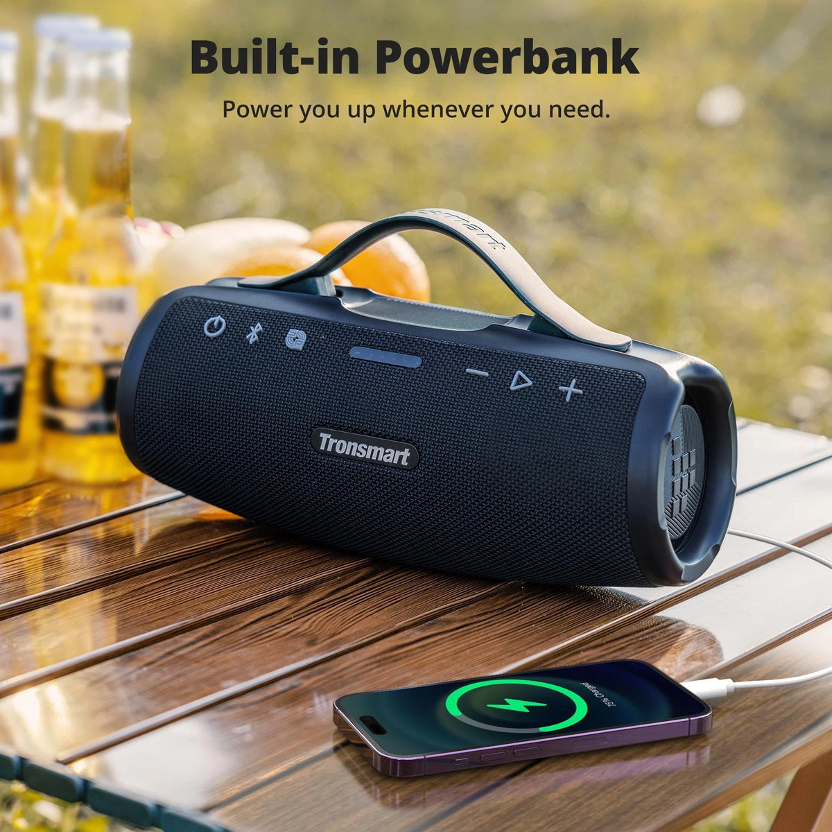Tronsmart Mirtune S100 50W Portable Bluetooth Speaker, Deep Bass SoundPulse, 20H Playtime, IPX7 Waterproof Wireless Speaker with Power Bank, Dual Tweeters, TWS Pairing, App EQ, Outdoor Party Speaker