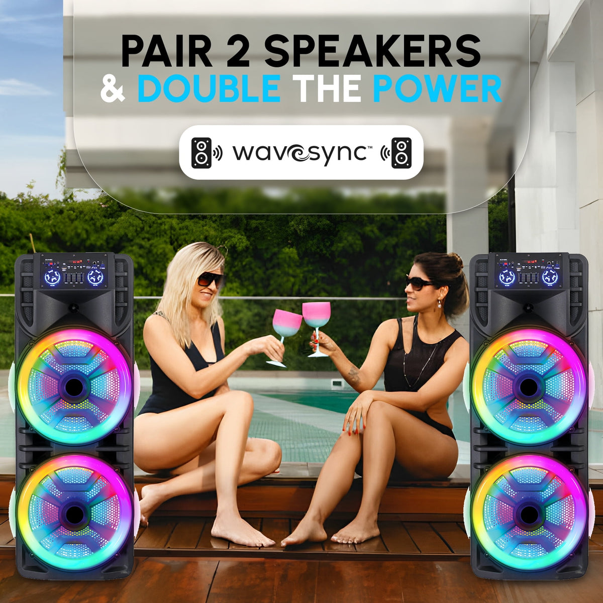 RIDWIND 5000W Peak Power Dual 10" Woofers Portable Party Speaker, Indoor & Outdoor Loud Heavy Bass Sound System with Microphone, RGB Lights, Remote Control, Support TWS/USB/FM, Rechargeable Battery