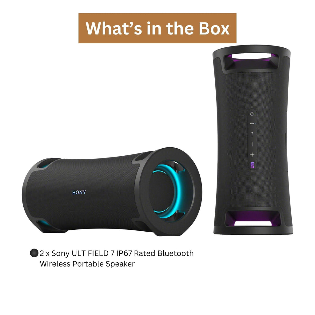 Sony ULT FIELD 7 SRSULT70 Wireless Portable X-Balanced Speaker with Bluetooth Fast Pair, Multipoint Connection, and Expressive Lighting (Stereo Pair, Black) Bundle (2 Items)