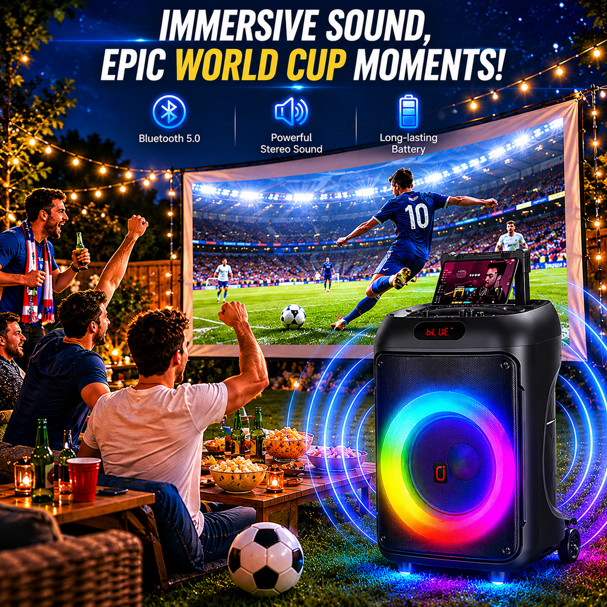 JYX Large Party Speaker, 120W Subwoofer Outdoor Speaker Bluetooth with Wheels, Dual 12'' Subwoofer Deep Bass