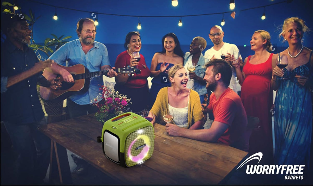WorryFree Gadgets Portable Bluetooth Speaker with Two Microphones and Multicolor LED Lights, Wireless, 80W, Black