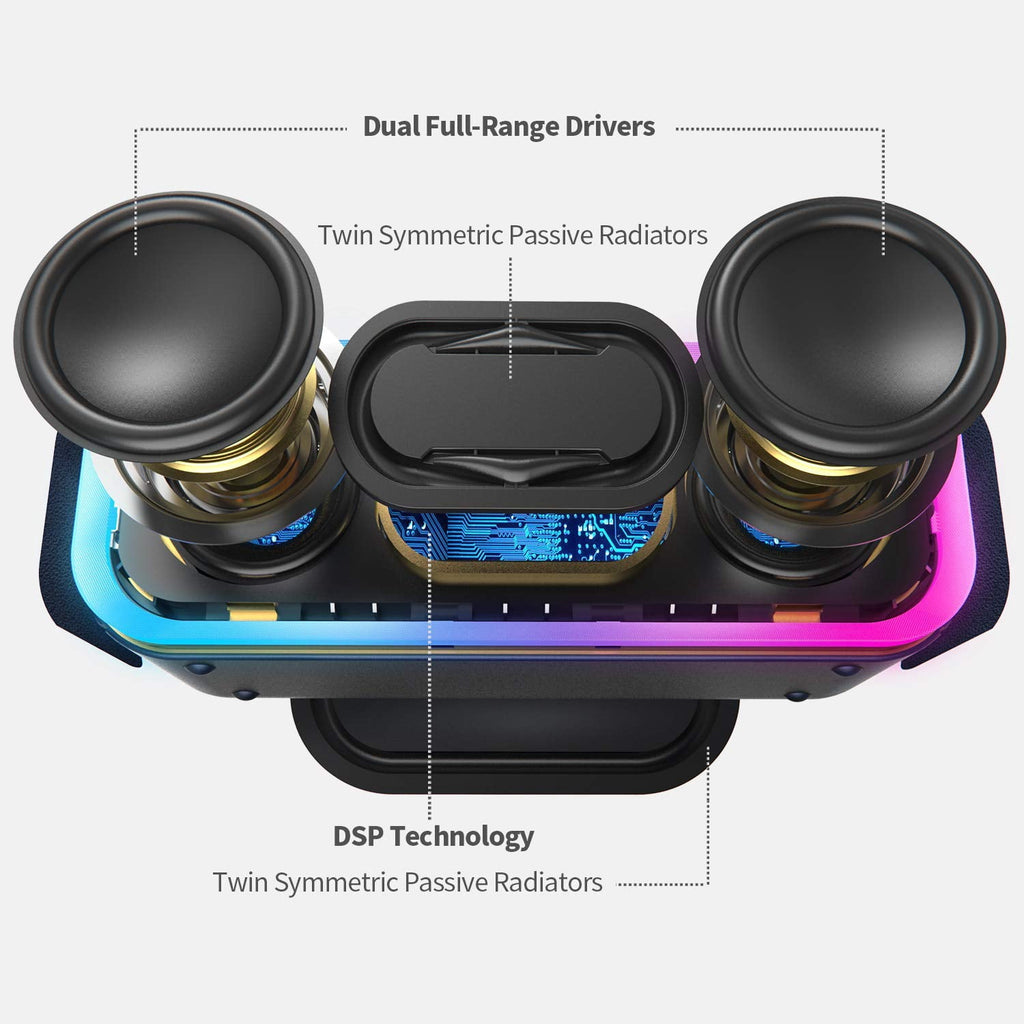 DOSS Wireless Bluetooth Speaker with 24W Impressive Sound, Booming Bass, IPX6 Waterproof, 15Hrs Playtime, Wireless Stereo Pairing, Mixed Colors Lights, 66 FT -Black