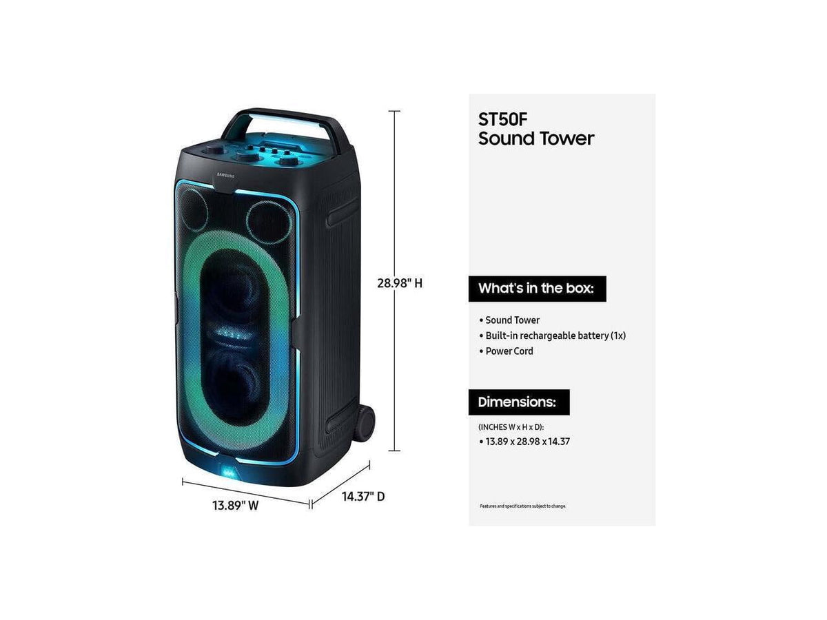 Samsung MX-ST50F 240W Sound Tower Portable Party Speaker with Built-in Battery & Wheels - Black