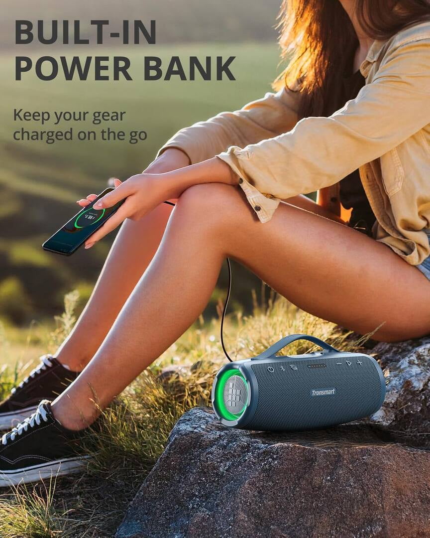 Tronsmart Mirtune S100 Portable Bluetooth Outdoor Speaker, Powerful 50W Sound and Enhanced Bass, 20H Playtime, IPX7 Waterproof-Black
