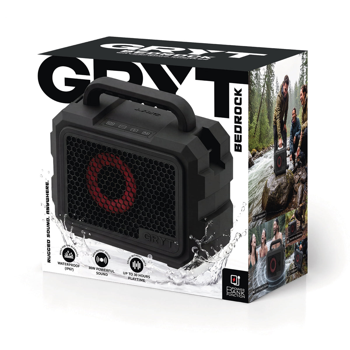 GRYT Bedrock Ultra-Rugged Portable Waterproof Bluetooth Speaker, Black