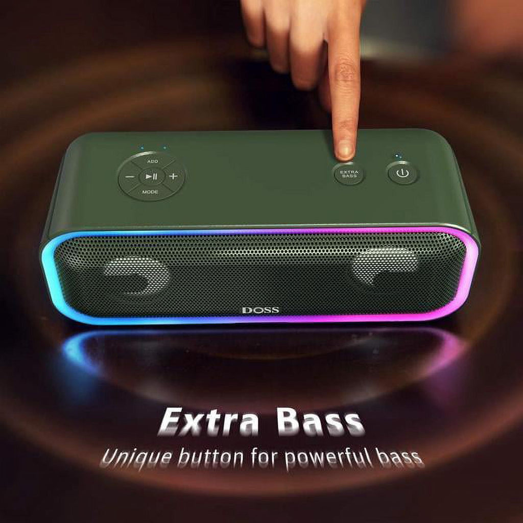 DOSS Wireless Bluetooth Speaker with 24W Impressive Sound, Booming Bass, IPX6 Waterproof, 15Hrs Playtime, Wireless Stereo Pairing, Mixed Colors Lights, 66 FT -Black