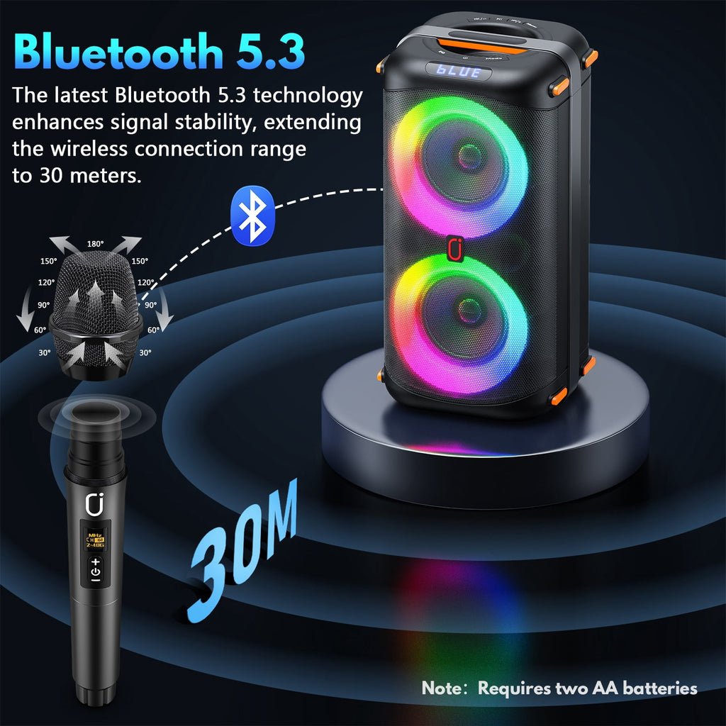 JYX Bluetooth Speaker, Dual 6.5'' Subwoofer Portable Party Speaker System for Outdoor, Deep Bass Party Box with Led Lights, T27-T