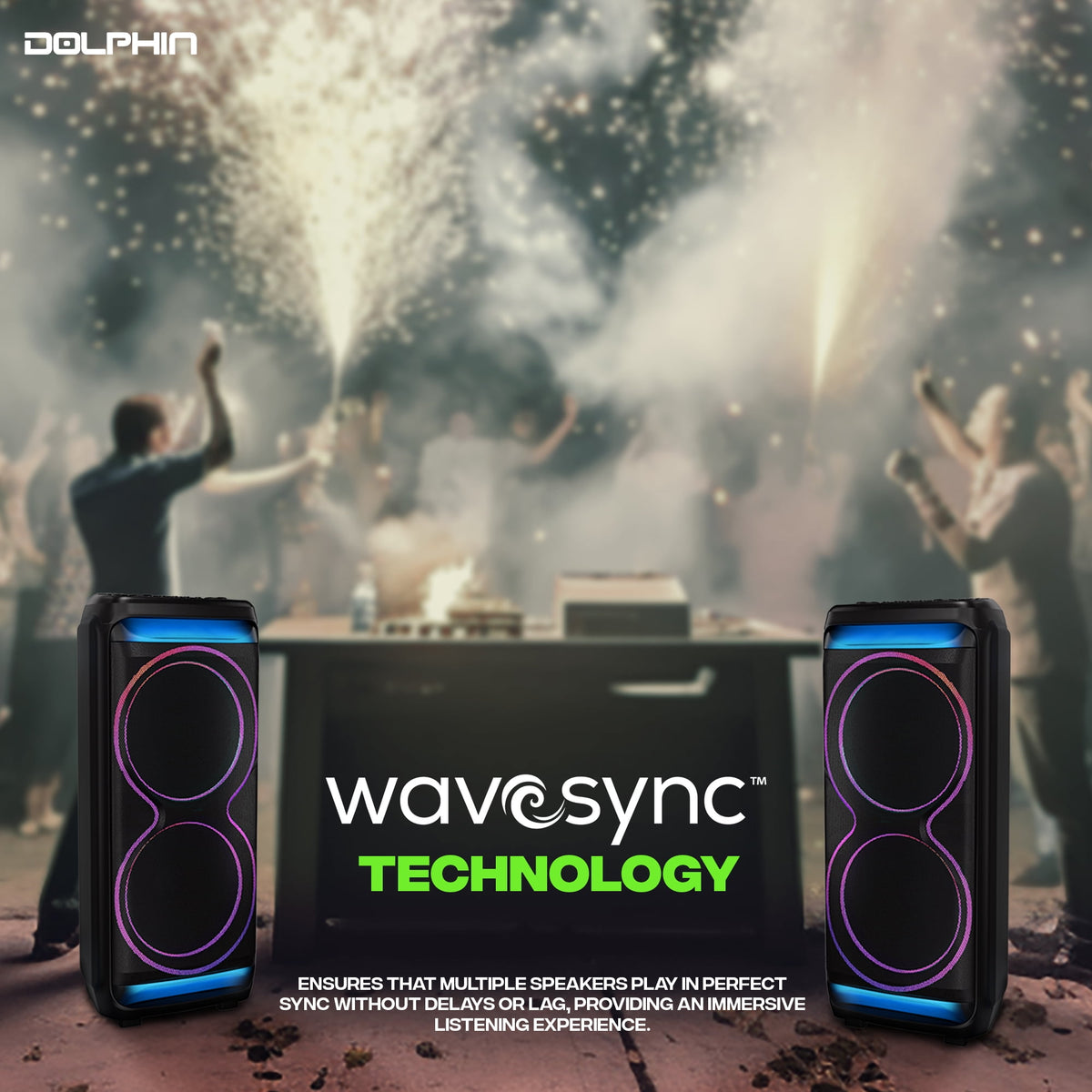 Dolphin SP-5500RBT High-Powered Bluetooth Speaker with X-BASS, Dual 15" Woofers, 100W RMS, TWS, LED Lights, Rechargeable Battery, Karaoke Mic, Ultra-Loud Party Speaker