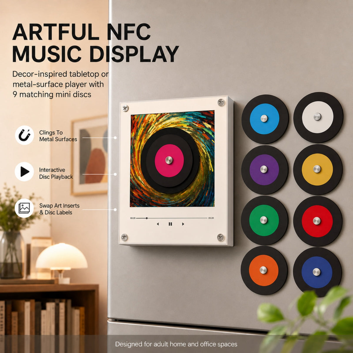Waxlane Worship Music Box, Nfc Disc Trigger Audio Player with Magnetic Refrigerator Mount, Transparent Acrylic LED Design, Custom Audio Storage, USB Cable Powered Desktop Music Player Kit