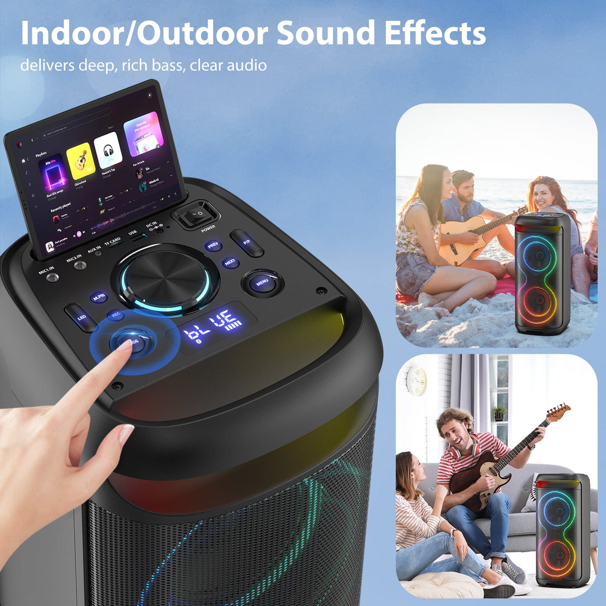 JAUYXIAN Large Party Speaker, Big Outdoor Speaker Bluetooth with DJ Lights for Singing Party