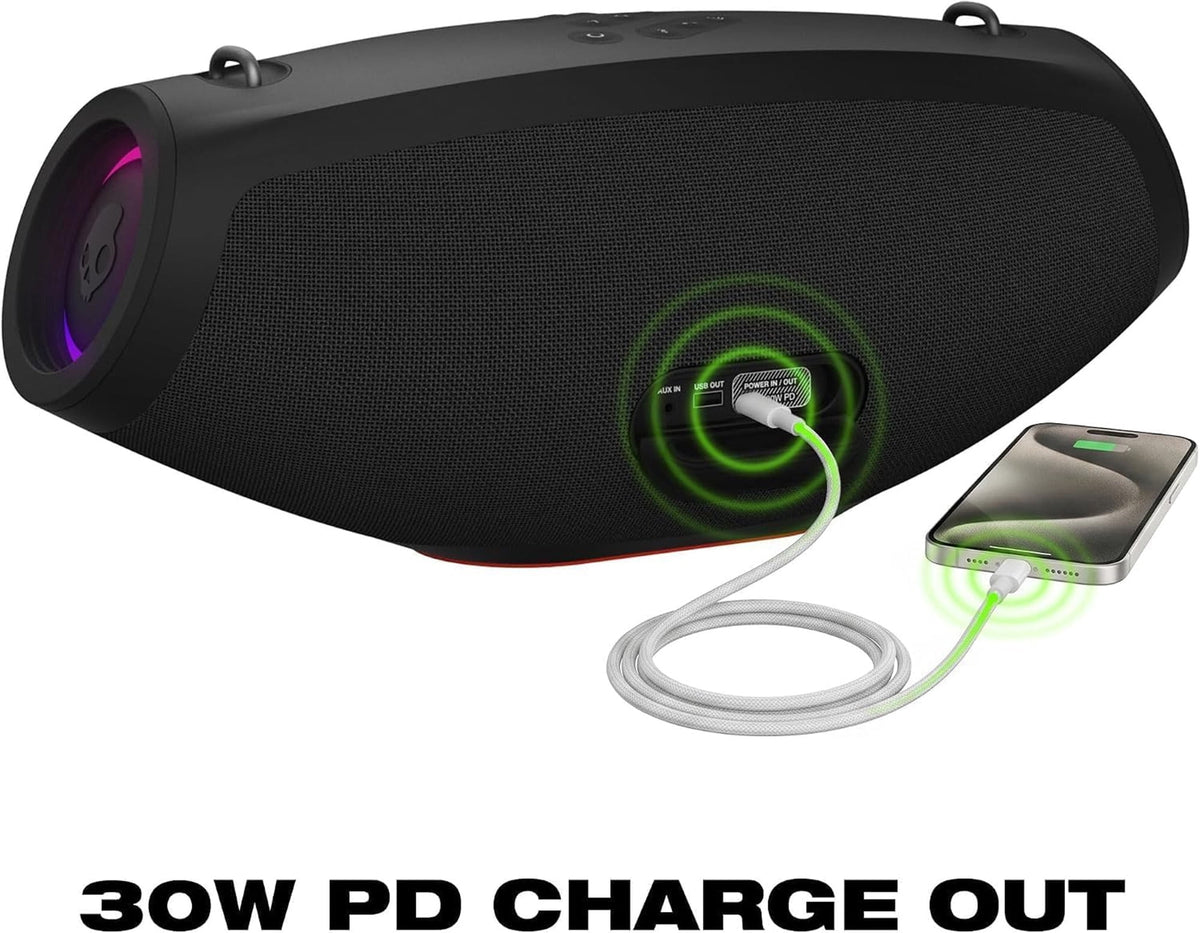 Skullcandy Barrel Bluetooth Boombox Party Speaker, Water-Resistant Portable Speaker, LED Lightshow Mode, 12 Hour Battery, Multi-Link