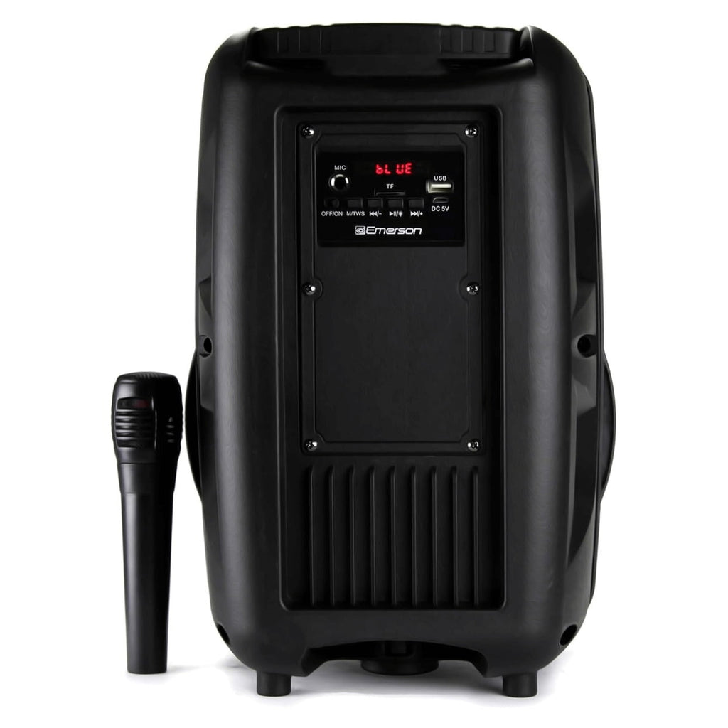 Emerson Portable 8" Bluetooth Party Speaker with FM Radio, Disco Light and Stand