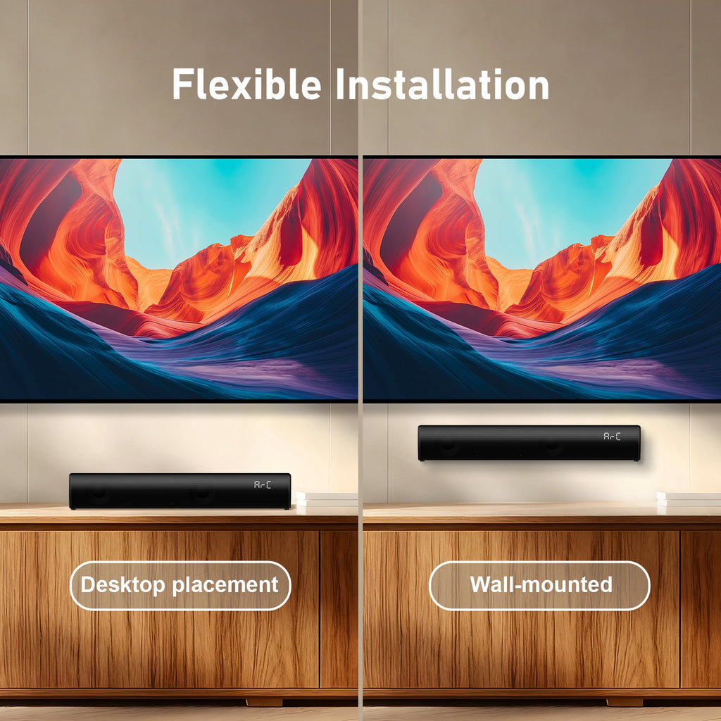 Wireless Bluetooth Sound Bar for Smart TV, 2.0 Channel Home Theater Speaker System with HDMI ARC/Optical/AUX/USB, Surround Sound Audio Bar for TV, PC, Gaming and Projector, 3 EQ Modes, Black