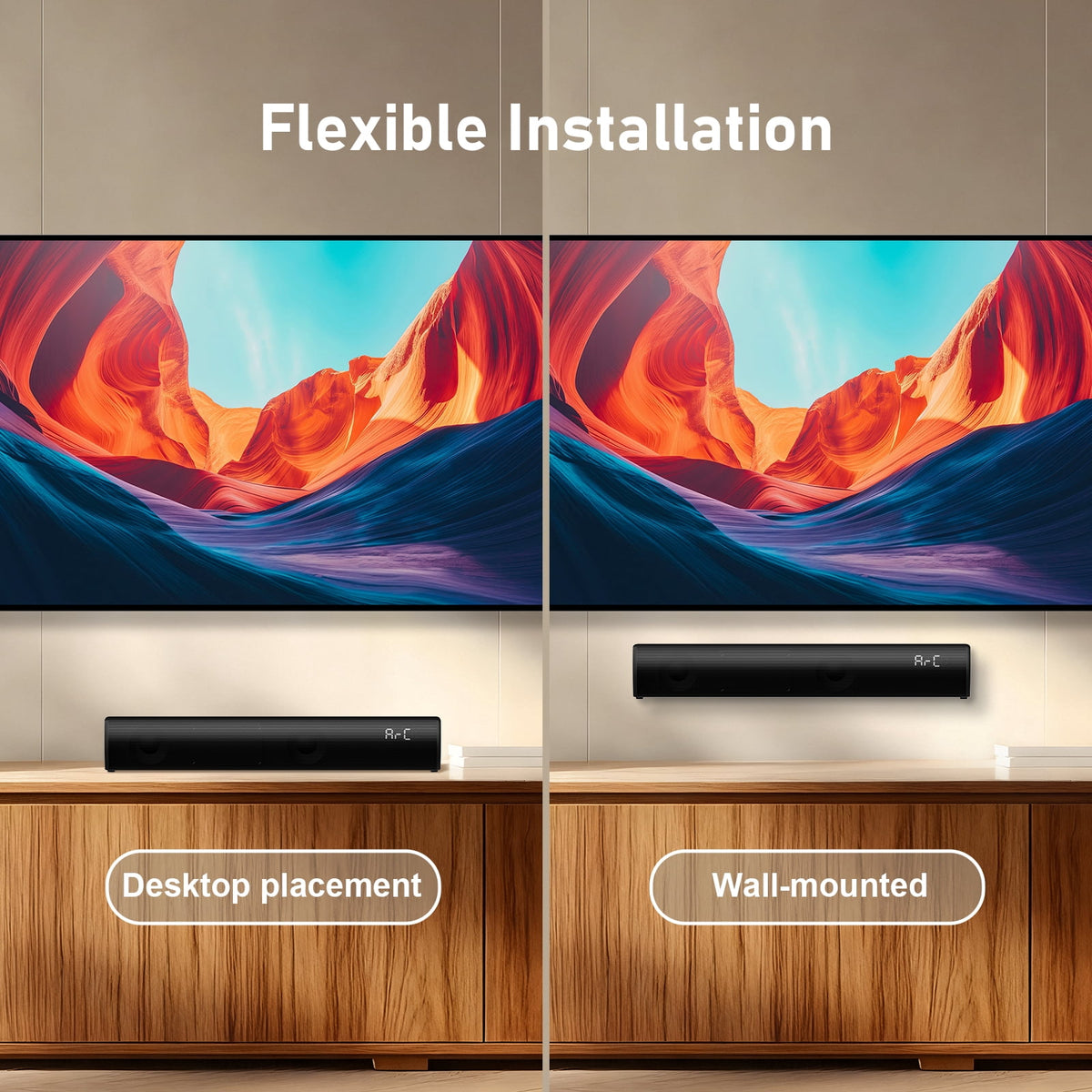 Wireless Bluetooth Sound Bar for Smart TV, 2.0 Channel Home Theater Speaker System with HDMI ARC/Optical/AUX/USB, Surround Sound Audio Bar for TV, PC, Gaming and Projector, 3 EQ Modes, Black