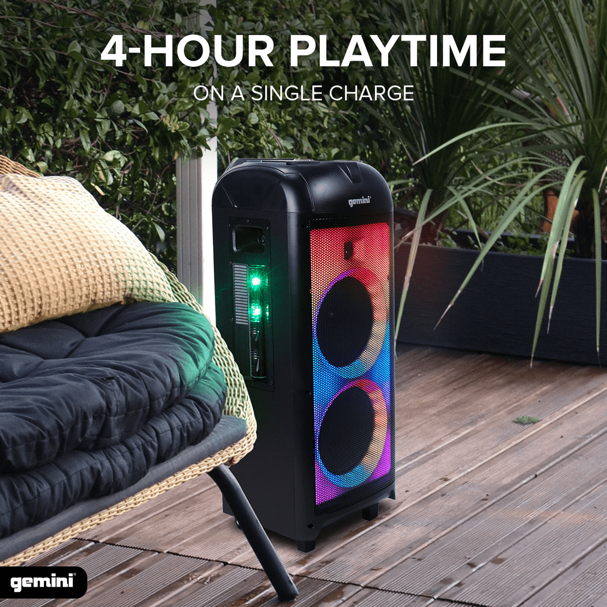 Gemini GPLT-360 Portable Bluetooth Party Speaker with 360° LED Lights, 1000W Peak Power, Wireless Mic & Guitar Inputs, TWS Pairing, 4+ Hour Battery - Ultimate Party Sound System