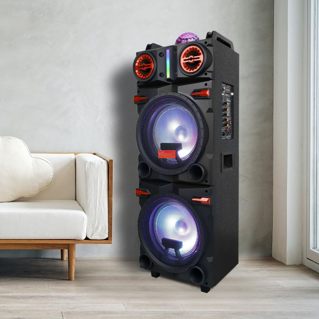 Lohoms Portable Wireless Speaker, Dual 10" Subwoofer & 1" tweeter Trolley Bluetooth Speaker W/ Microphone Heavy Bass Stereo Woofer Party Sound PA System, AUX, FM, Remote, LED Light, 40.5" H