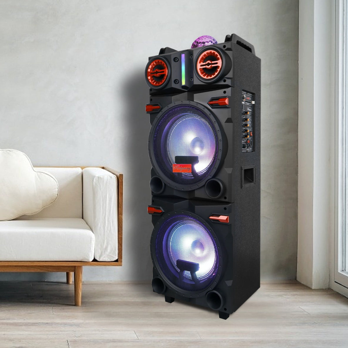 Lohoms Portable Wireless Speaker, Dual 10" Subwoofer & 1" tweeter Trolley Bluetooth Speaker W/ Microphone Heavy Bass Stereo Woofer Party Sound PA System, AUX, FM, Remote, LED Light, 40.5" H