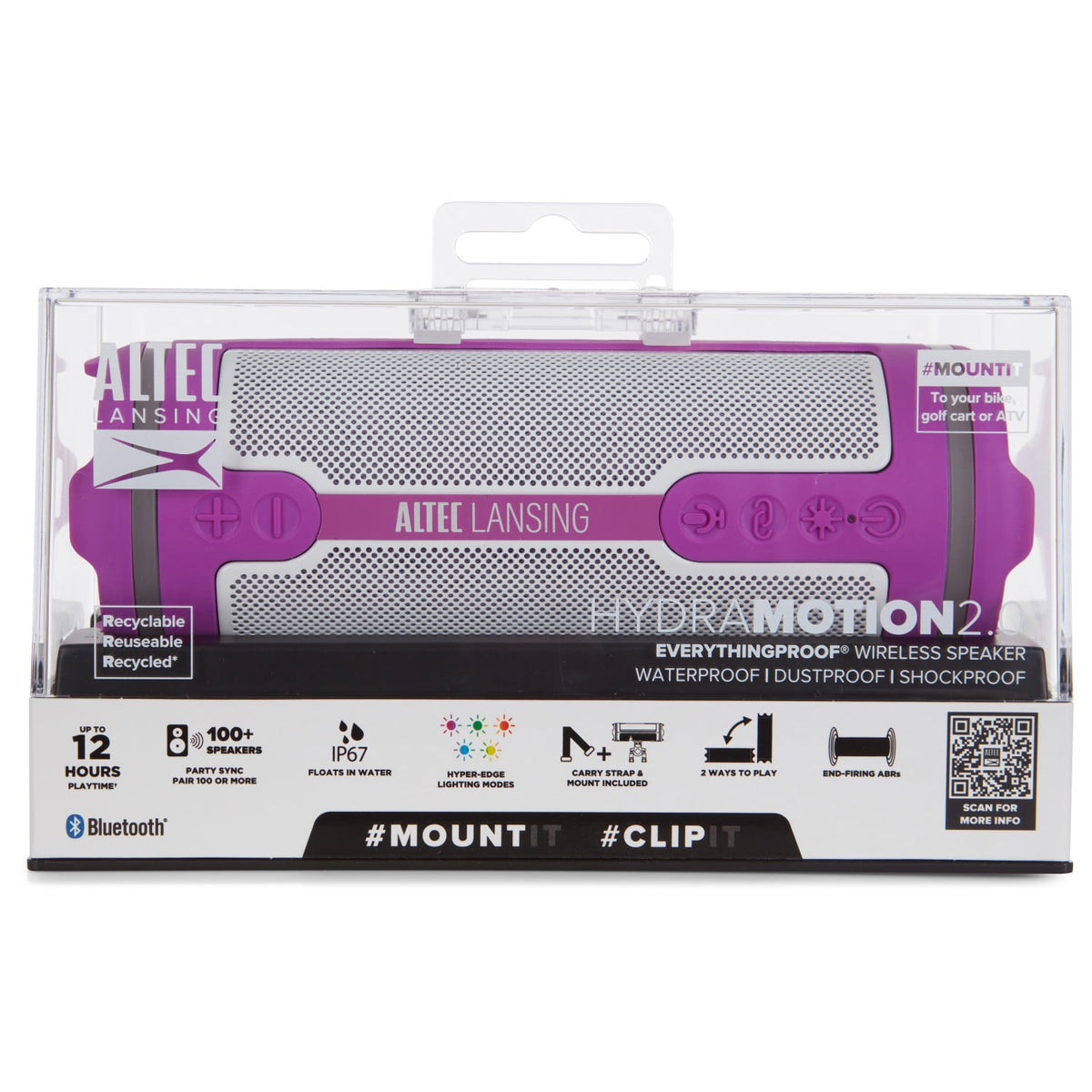 Altec Lansing HydraMOTION 2.0 Wireless Bluetooth Speaker, 16H Battery, RGB Lights, USB-C Quick Charge, IP67 Rated Waterproof Bluetooth Speaker, Mountable, Voice Assistant