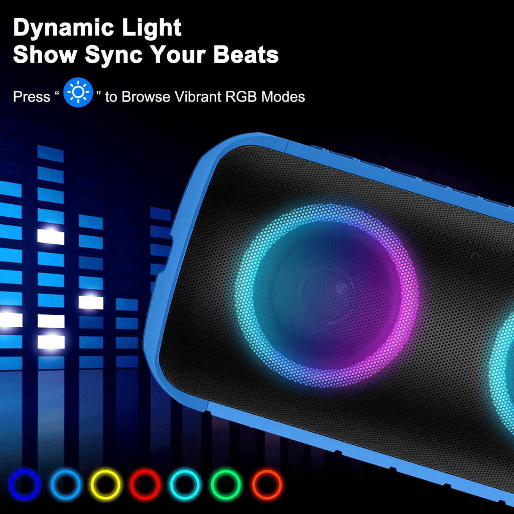 Portable Bluetooth Speaker, Bluetooth 5.3 Speaker Wireless, IPX7 Waterproof Outdoor Speaker, 24W Powerful Loud Stereo Sound, 12H Playtime, 7 Colorful Rgb Lights for Outdoor/Home/Party, Gift Ideas