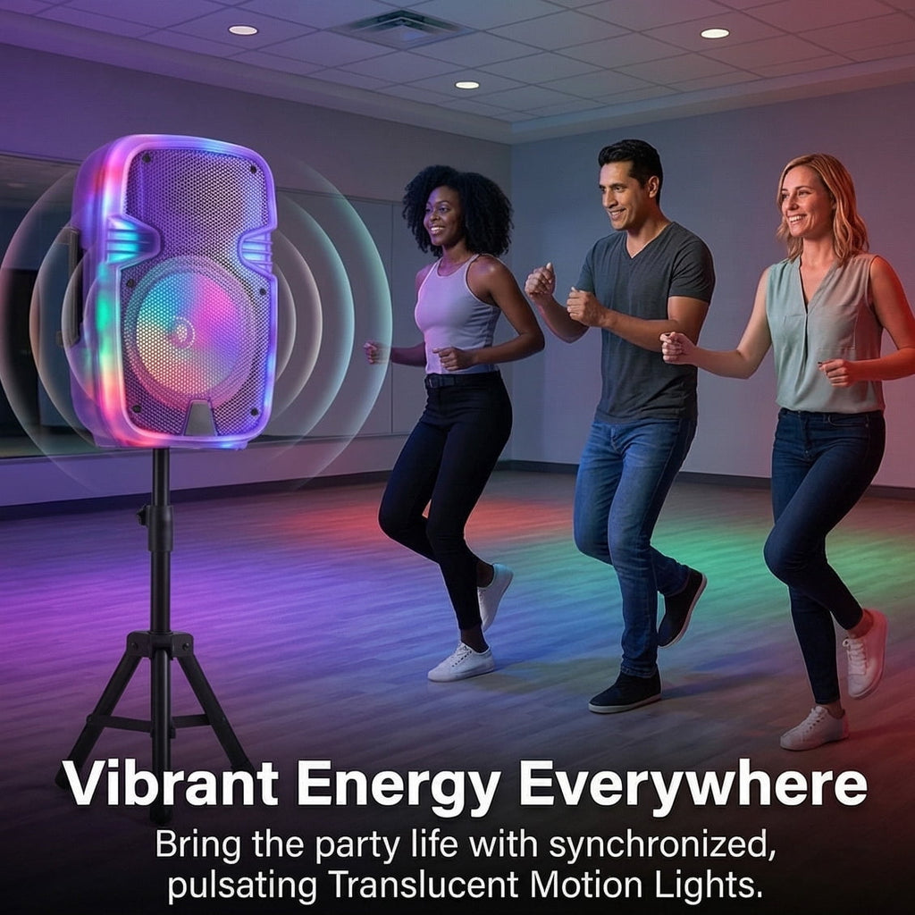Portable BT Wireless Party Speaker with Translucent Light & Stand - Choose 8" (5 Colors) or 12", Includes Wired Mic, Remote, TWS, BT ConnectionUSB/TF/FM for Karaoke & Outdoor