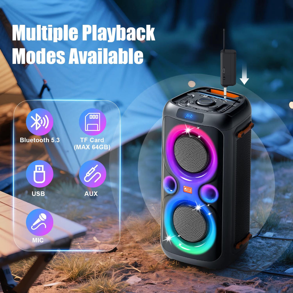 Party Bluetooth Speakers with Bass, 160W Big Speakers with Lights Microphone Input and Long Lasting Battery