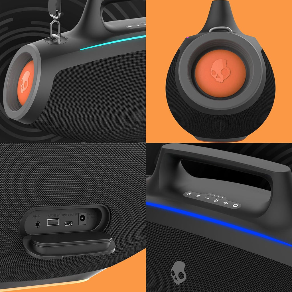 Skullcandy Barrel Bluetooth Boombox Party Speaker, Water-Resistant Portable Speaker, LED Lightshow Mode, 12 Hour Battery, Multi-Link