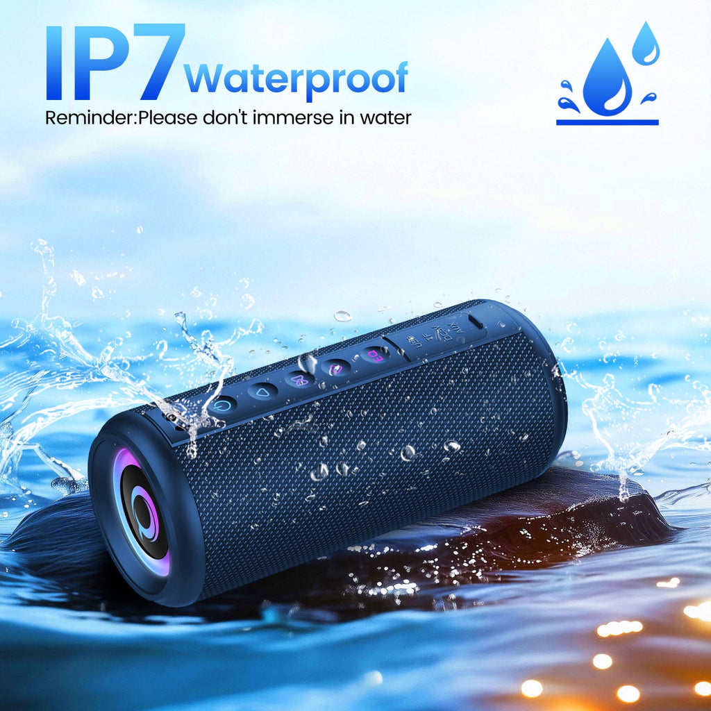 Portable Bluetooth Speaker, Bluetooth 5.4 Wireless Speaker, IPX7 Waterproof Outdoor Speaker with RGB Party Lights, 20W Stereo Sound, 20H Playtime, TWS Pairing for Camping, Beach, Home Party