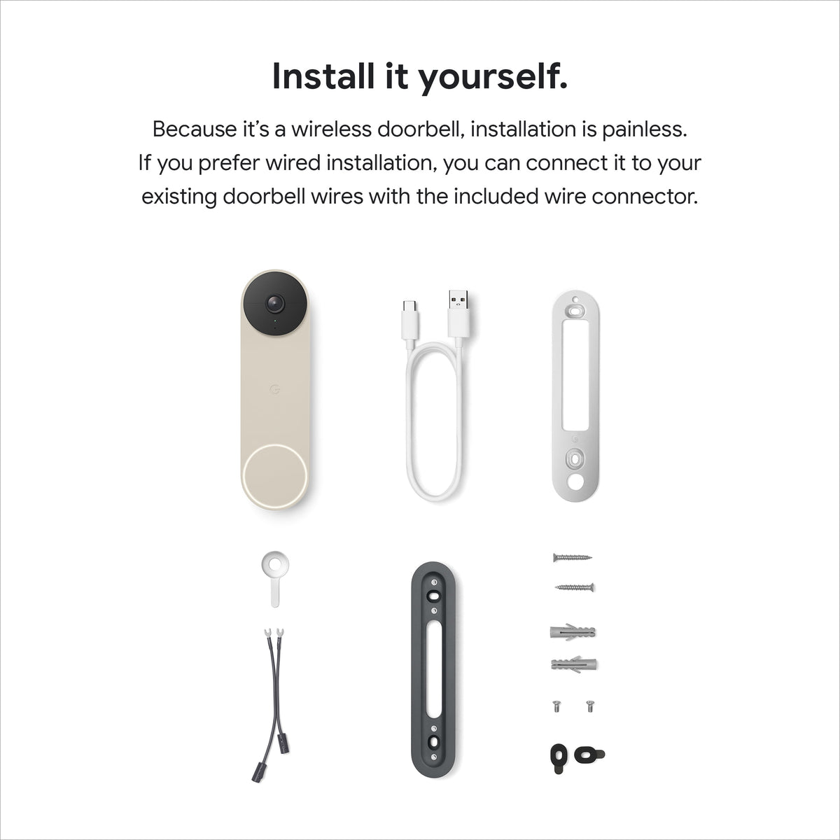 Google Nest Doorbell (Battery) - Video Doorbell Camera - Wireless Doorbell Security Camera - Snow