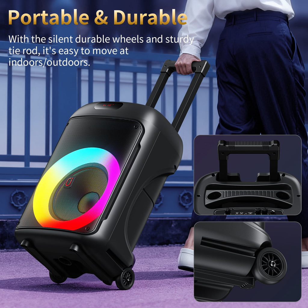 JYX Large Party Speaker, 120W Subwoofer Outdoor Speaker Bluetooth with Wheels, Dual 12'' Subwoofer Deep Bass