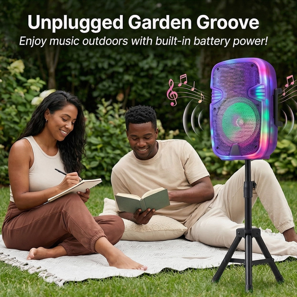 Portable BT Wireless Party Speaker with Translucent Light & Stand - Choose 8" (5 Colors) or 12", Includes Wired Mic, Remote, TWS, BT ConnectionUSB/TF/FM for Karaoke & Outdoor