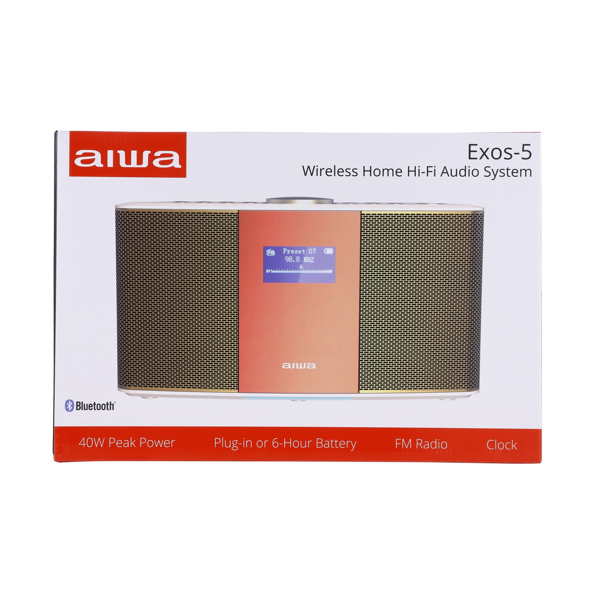 Aiwa Exos-5 Wireless Bluetooth Hi-Fi Home Speaker with FM Radio, Alarm Clock and Remote Control for Home Audio