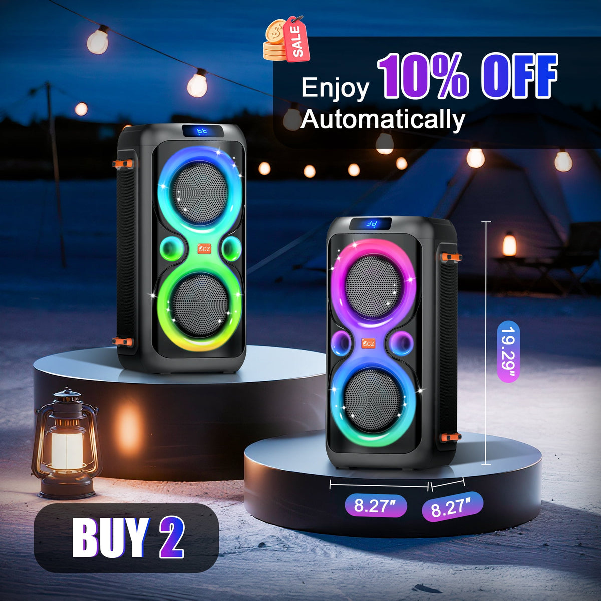Party Bluetooth Speakers with Bass, 160W Big Speakers with Lights Microphone Input and Long Lasting Battery