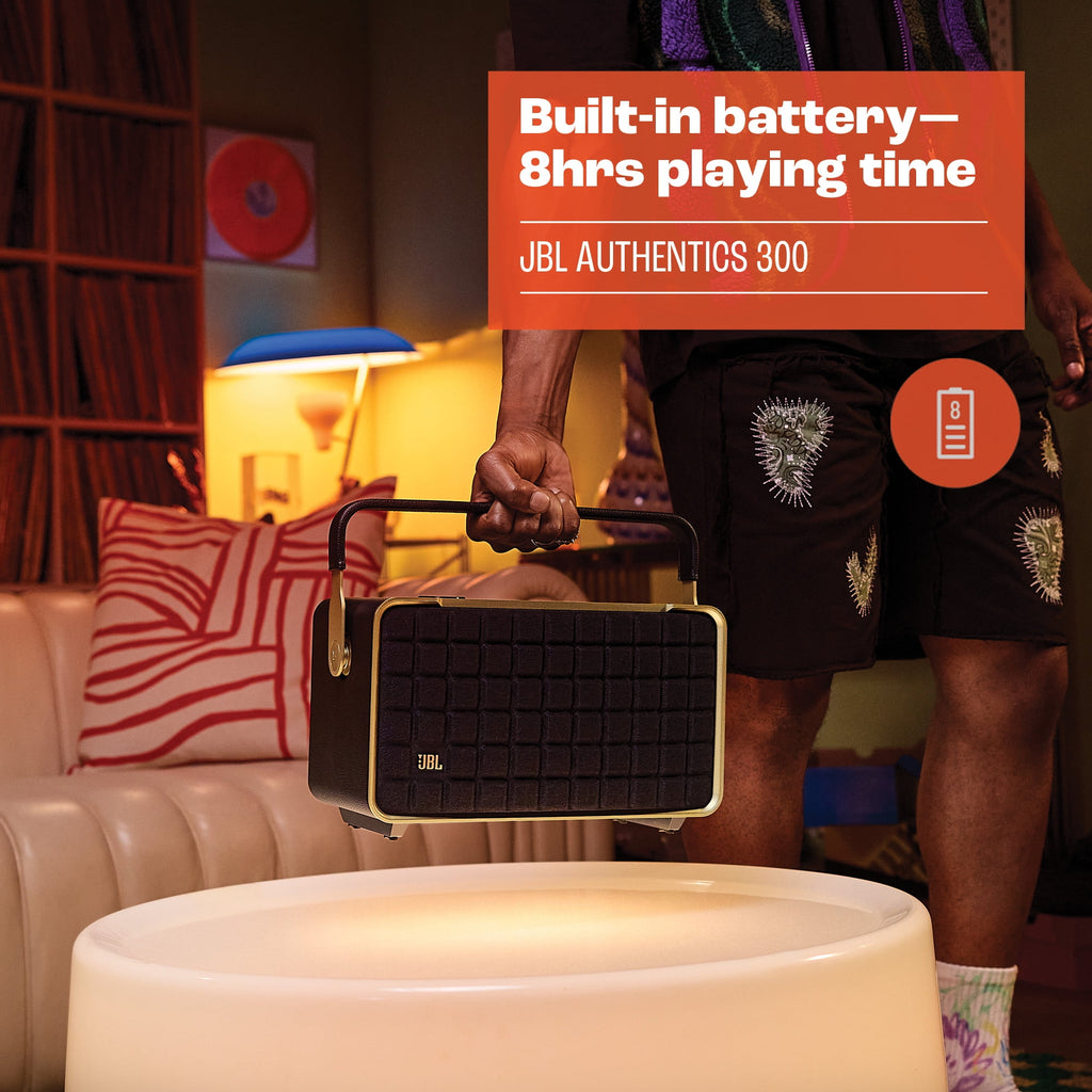 JBL Authentics 300 - Portable smart home speaker with Wi-Fi, Bluetooth and voice assistants with retro design. - Black