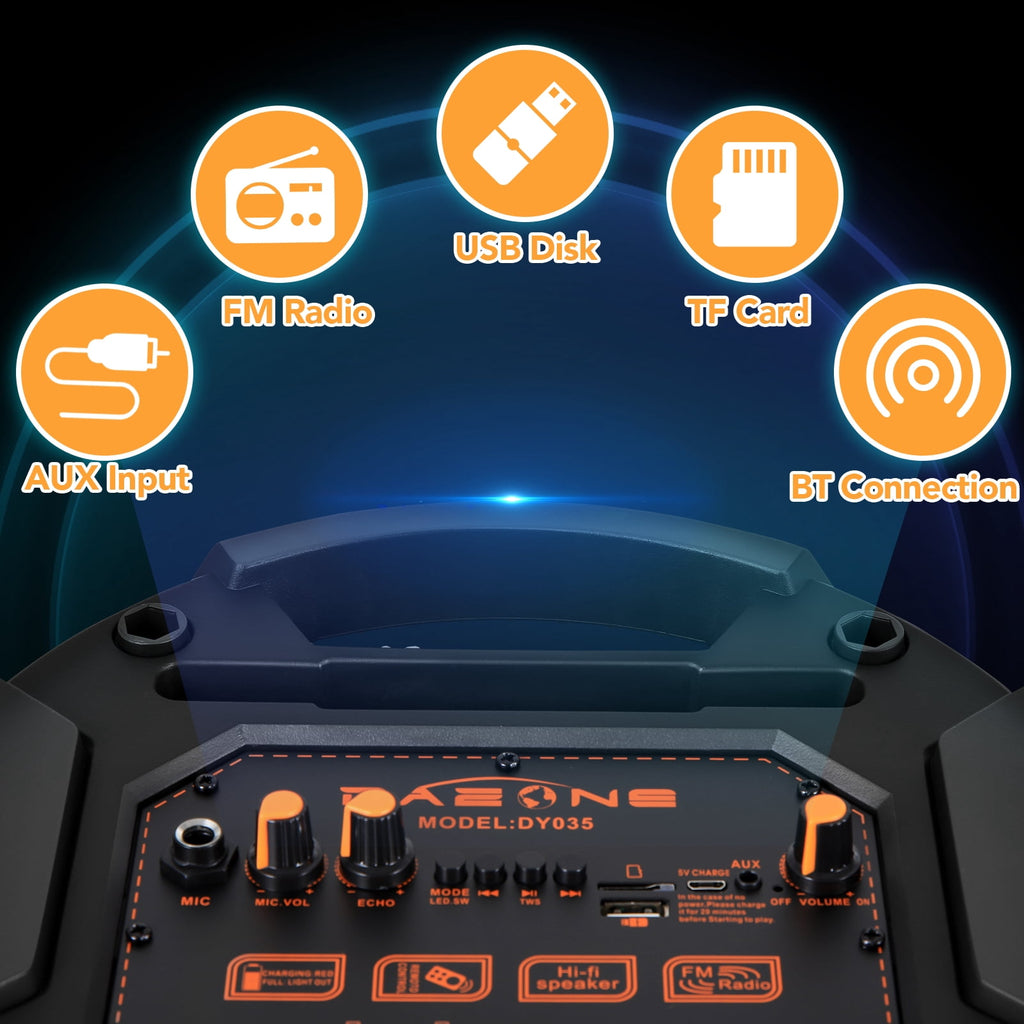 RIDWIND 4000W Peak Power Bluetooth Speakers Portable Wireless Speaker with Double 6.5 inch Subwoofer Heavy Bass,FM Radio, Microphone, Lights, Remote Control TWS Stereo Sound System Speaker