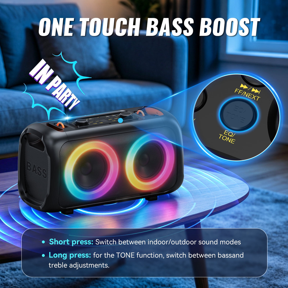 FRESHDEW Big Bluetooth Speakers with Microphone, Outdoor Party Speaker with Tws and EQ Control Aux Usb
