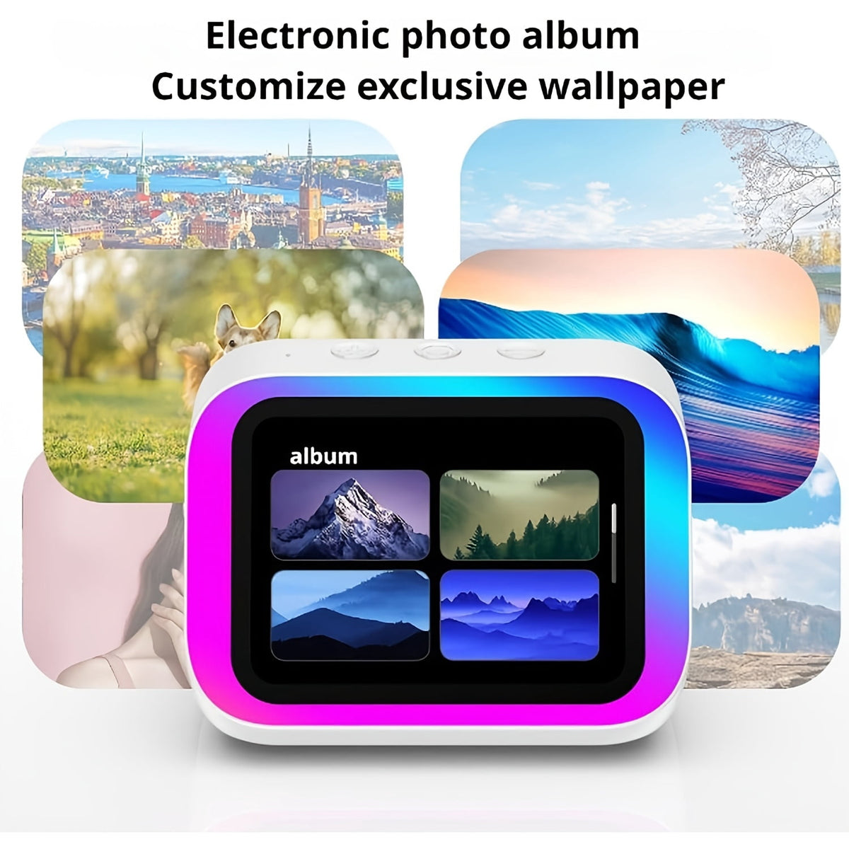 Smart Alarm Clock with Wireless Speaker, AI Voice Assistant, HD Display, RGB Light, Call Function, Stereo Sound, Period Tracker, 2000mAh Battery, Portable Bedside Digital Clock
