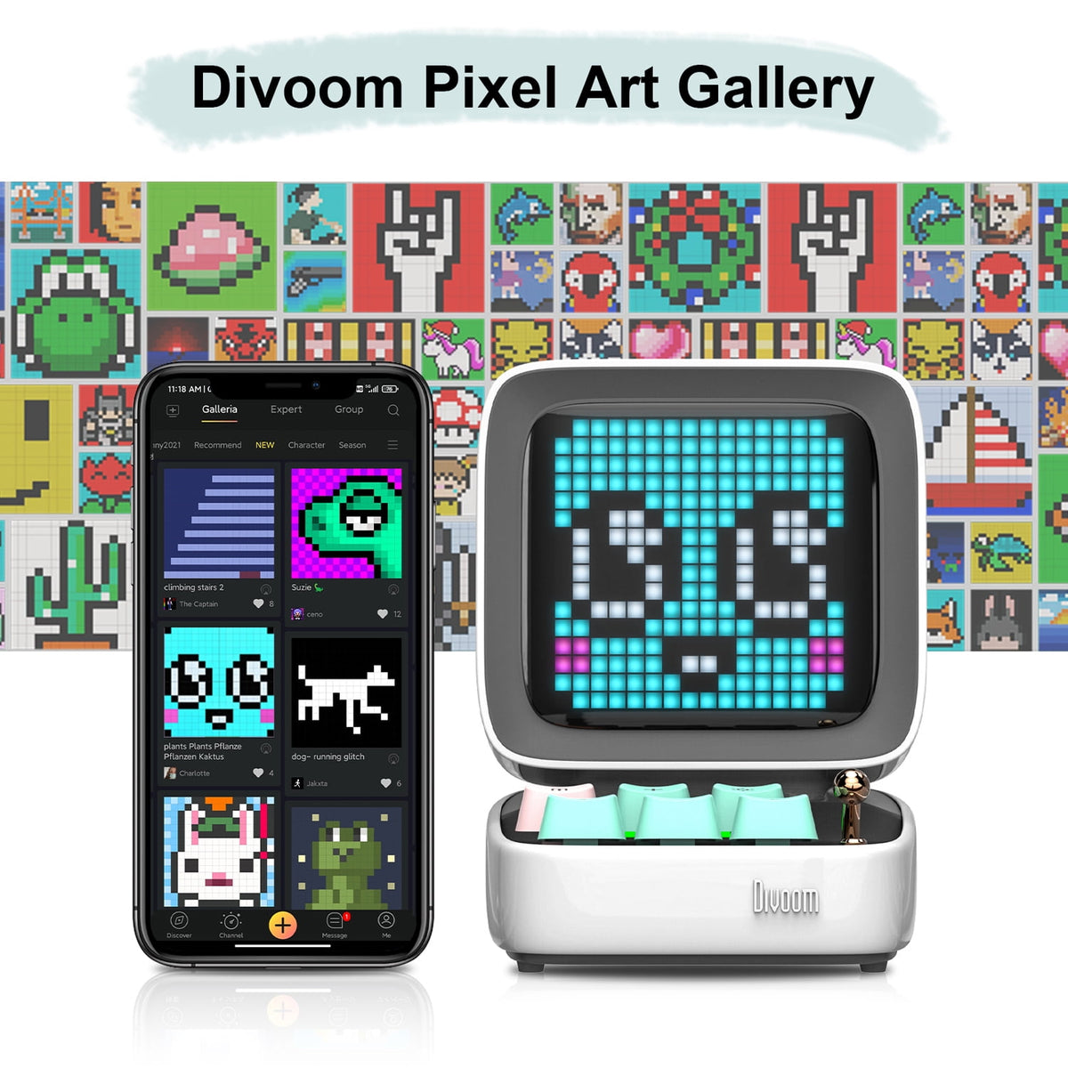 Divoom Ditoo Pro Pixel Art Gaming Bluetooth Speaker with 16x16 LED Display & App Control, 15W, Pink