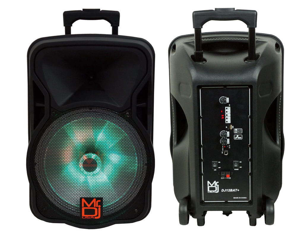 Mr. Dj DJ12BAT+ 12" Portable Bluetooth Speaker12" Portable Trolley PA DJ Active Powered Bluetooth TWS Speaker 3000 Watts LCD/MP3/USB/micro SD