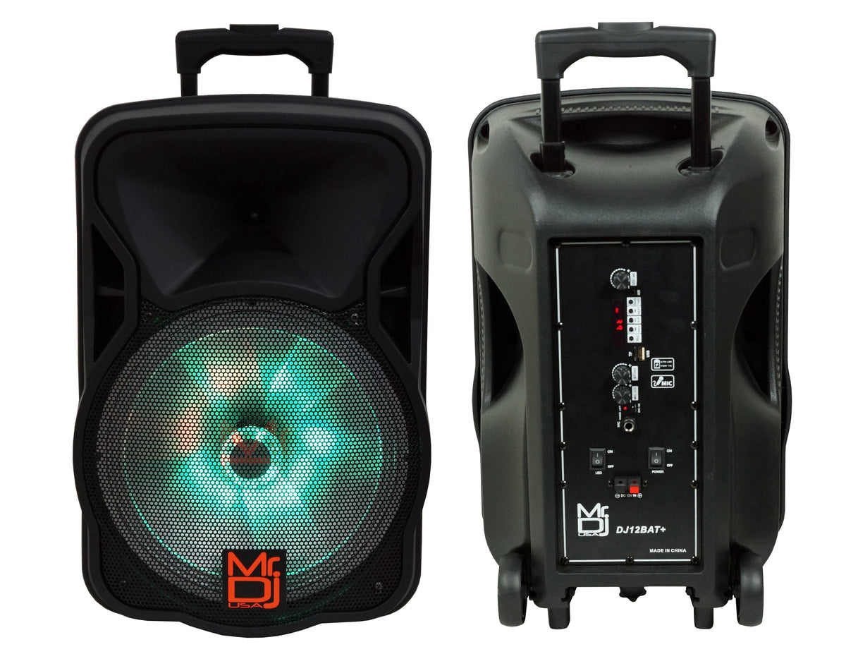 Mr. Dj DJ12BAT+ 12" Portable Bluetooth Speaker12" Portable Trolley PA DJ Active Powered Bluetooth TWS Speaker 3000 Watts LCD/MP3/USB/micro SD