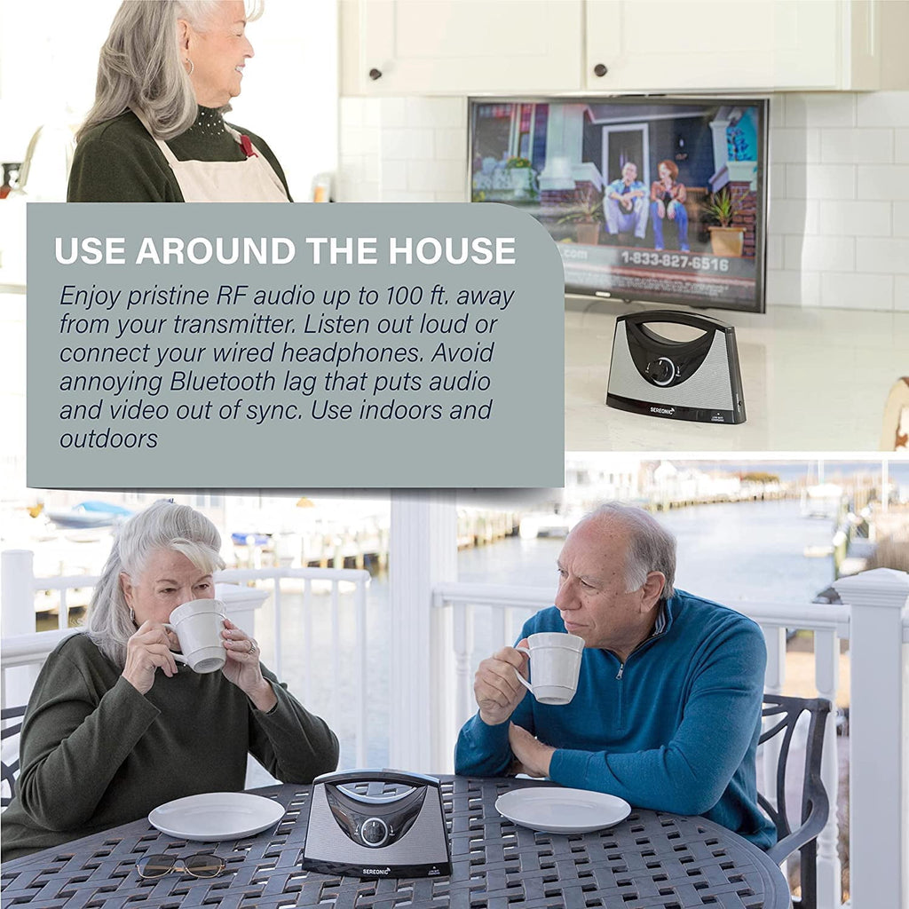 Sereonic Wireless TV Speaker System Deluxe (2 AC Adapters) | Portable Personal Soundbar Sound Box for Hard of Hearing, Seniors | No Headphones Needed!