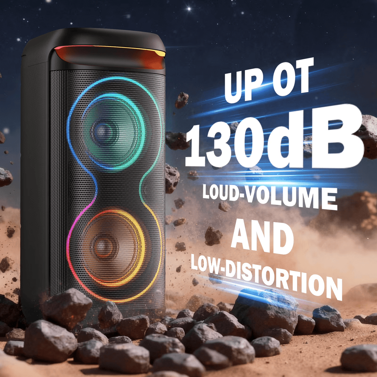 JYX Large Party Speaker, Bluetooth Speaker With Dazzling Rgb Light for Outdoor, Two 6.5'' Subwoofer