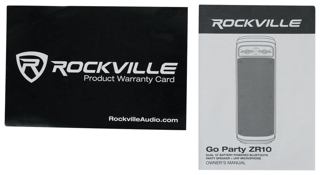 Rockville Go Party ZR10 Dual 10" Portable Bluetooth Speaker w/LED+UHF Microphone