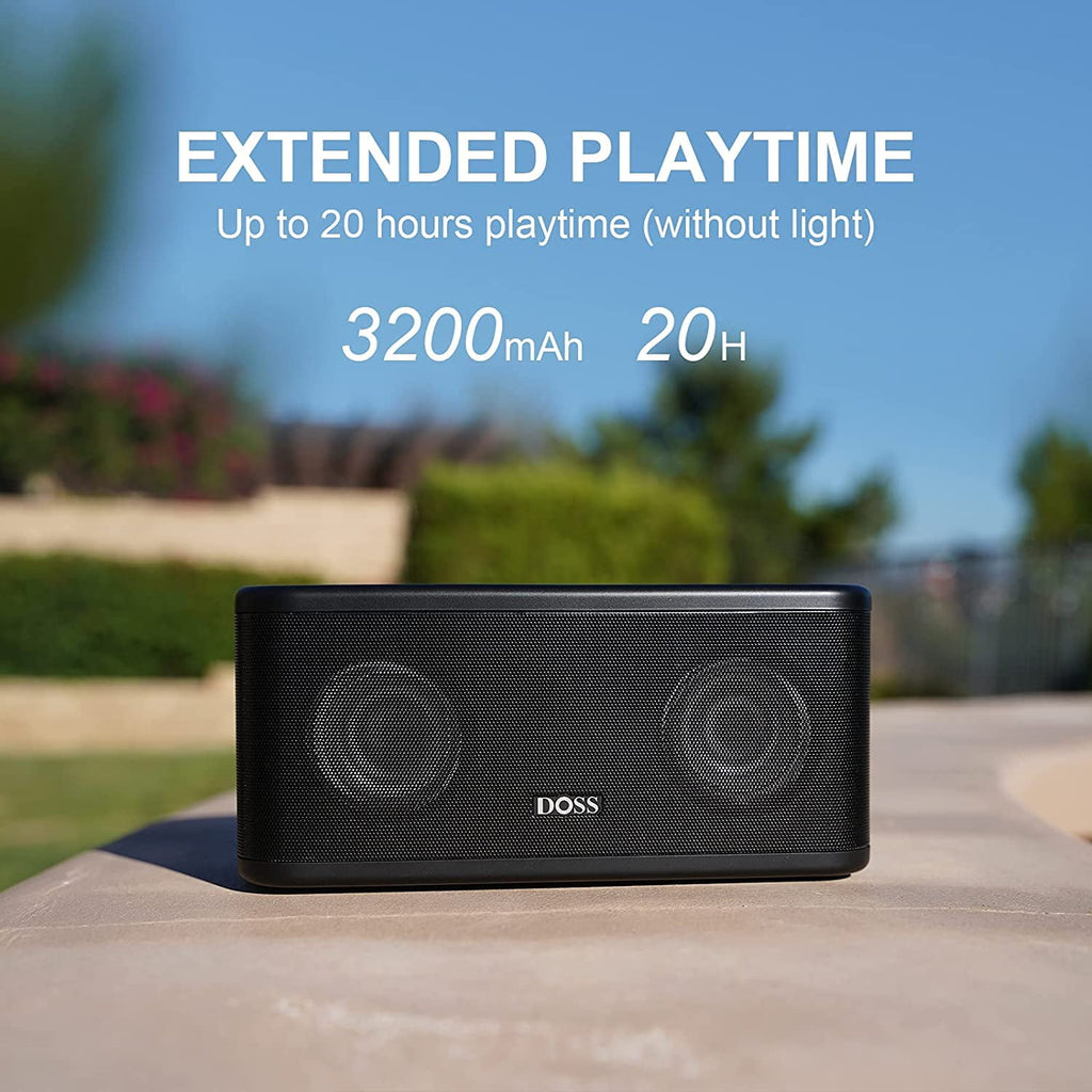 DOSS Portable Wireless Bluetooth Speaker with 24W Stereo Sound and Deep Bass, Seamless Waterproof Design, Stereo Paring, Party Lights, 24H Playtime, Speaker for Home, Outdoor and Office
